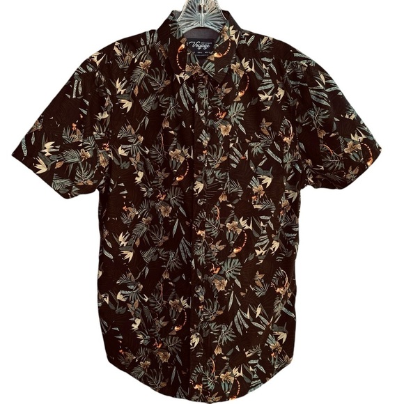 Craft+Flow Voyage Black Tropical button down collared shirt Men's Small - Picture 1 of 7